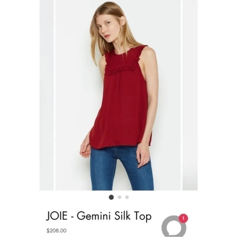 Joie SILK Gemini Silk Ruffle Sleeveless Tank Bordeaux Rose Dark Red Size S $208 - Picture 9 of 15
